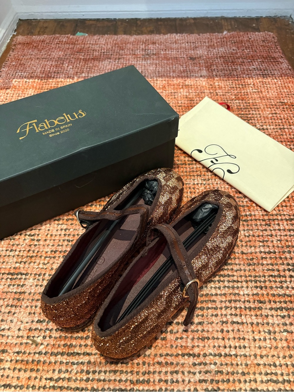 Flabelus Isabel Women’s Mary Jane Flats in Brown Metallic Knit - Picture 4 of 5
